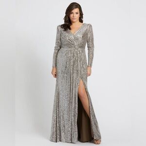 Mac Duggal Fabulouss - 77676F Sequined Long Sleeves Slit Gown Size 18W